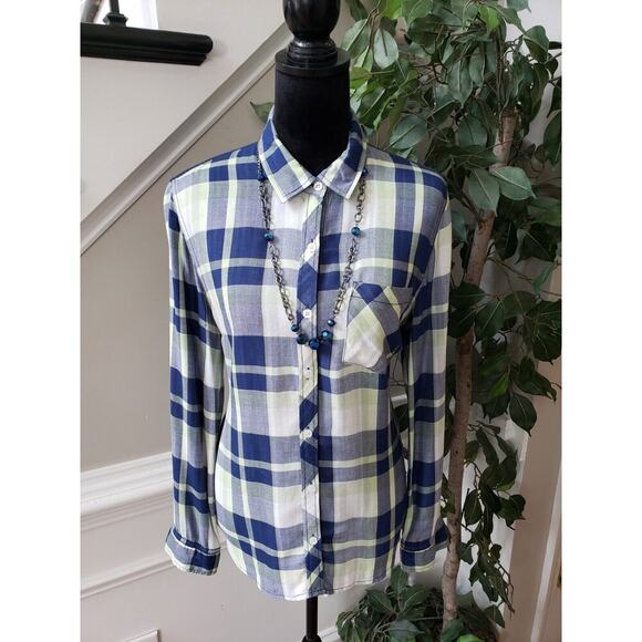 Tribal Women's Blue Rayon Casual Collared Long Sleeve Button Down Shirt Medium - Picture 1 of 11